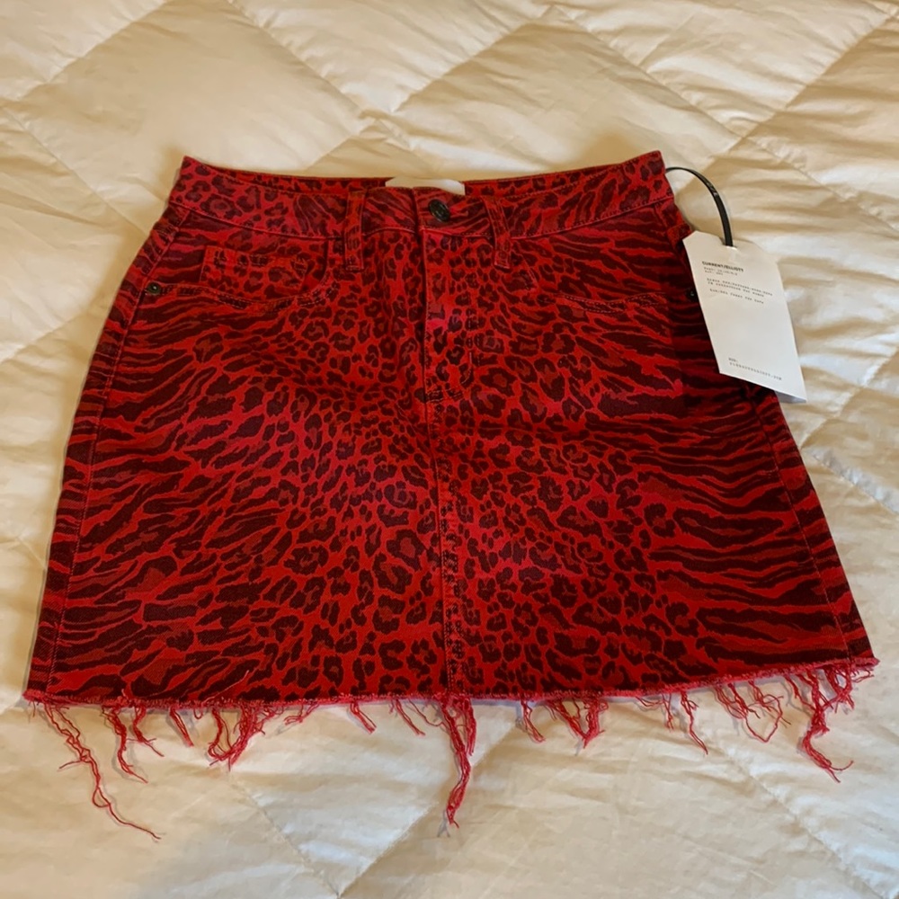 Y2K Current Elliott Red & Black leopard mini skirt Womens size 27 baddie skirt